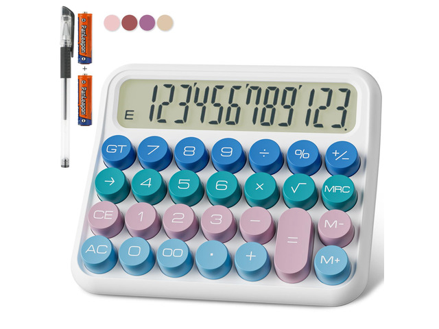 Battery Desk Calculator - 12 Digit Extra Large 5-Inch LCD Display, Big Buttons Easy to Press, 15Tilt Screen for Kids (Colourful)