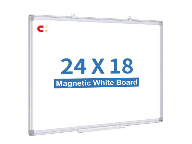 Magnetic Dry Erase White Board 24' x 18' Aluminum Frame Small Writing Board, Wall-mounted or Hanging. Presentation Board with Pen Tray. Smooth...