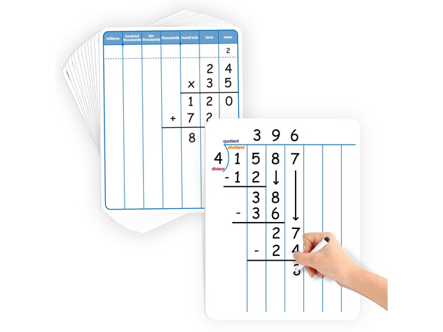 12 Pack Long Division Dry Erase Board Card,12' x 9' Multiplication Small Whiteboard Math Manipulatives for Kids Student Classroom Must Have...