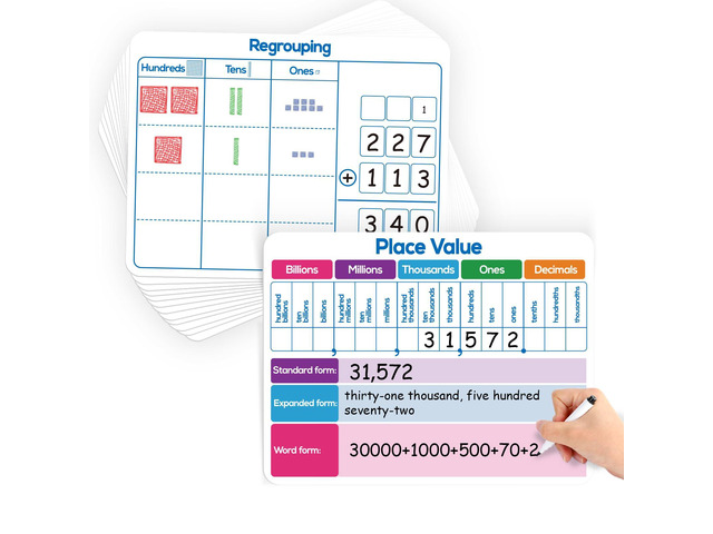 12 Pack Place Value Dry Erase Board Card,12' x 9'Regrouping Base Ten Small Whiteboard Math Manipulatives Addition Subtraction Game for Student...