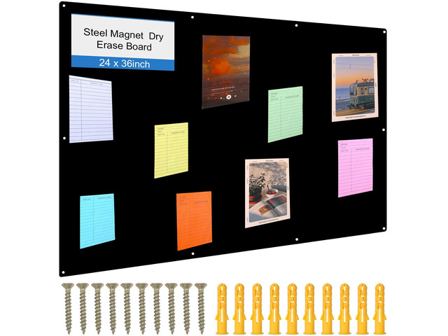 Magnetic Board Steel, Display Magnetic, Black, 24 x 48 Inch Magnet Bulletin Boards for Walls Notes Photos for Home, Office, Classroom, Pre Drilled...