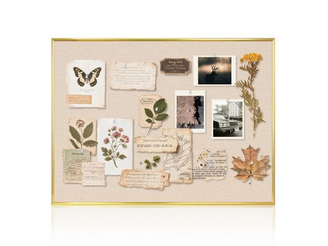Linen Bulletin Board, 36'x24' Decorative Fabric Pin Board Vision Board Gold Aluminum Frame, Upgraded Beige Canvas Surface, Wall Mounted, for Home...