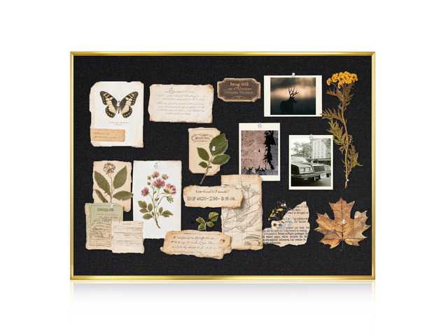 Linen Bulletin Board, 36'x24' Decorative Fabric Pin Board Vision Board Gold Aluminum Frame, Upgraded Black Canvas Surface, Wall Mounted, for Home...