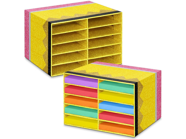 2 Pcs Pencil Classroom Paper Storage Organizer Construction Paper Storage Desktop Mailbox File Sorter Literature Cardboard Organizer for Home...