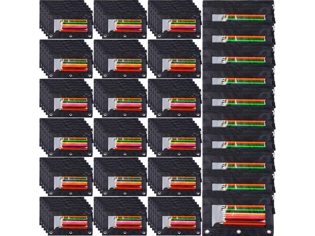 100 Pcs Classroom Binder Pencil Pouches, All Black, 1 Zipper 3 Ring Binder Zipper Pencil Pouches, Mesh Layer Pencil Bags Bulk, Pencils Pouches for...