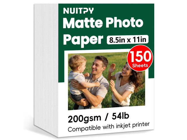 150 Sheets Matte Photo Paper, 8.5in x 11in, 200GSM / 54lb Inkjet Photo Printer Paper, Picture Paper for Photos, Calendars, Brochures, Cards, Menus