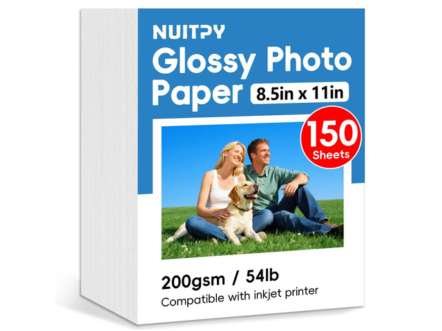 150 Sheets Glossy Photo Paper, 8.5in x 11in, 200GSM / 54lb Inkjet Photo Printer Paper, Picture Paper for Photos, Calendars, Brochures, Cards, Menus