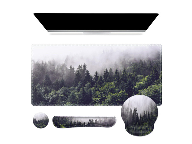 Forest Computer Pad 35.4'x15.7', Desk Blotter for Classroom Study Ergonomic Desk Pad Featuring Keyboard Wrist Rest, Cute Mousepad Set for Gaming...