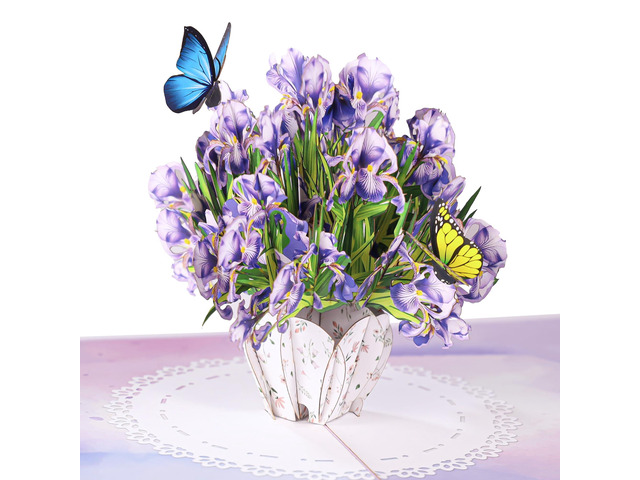 Iris Bouquet Flowers 3D Pop Up Birthday Card for Women, Wife, Ideal Gift For Thank You, Mothers Day, Happy Birthday, Valentines, Anniversary for...
