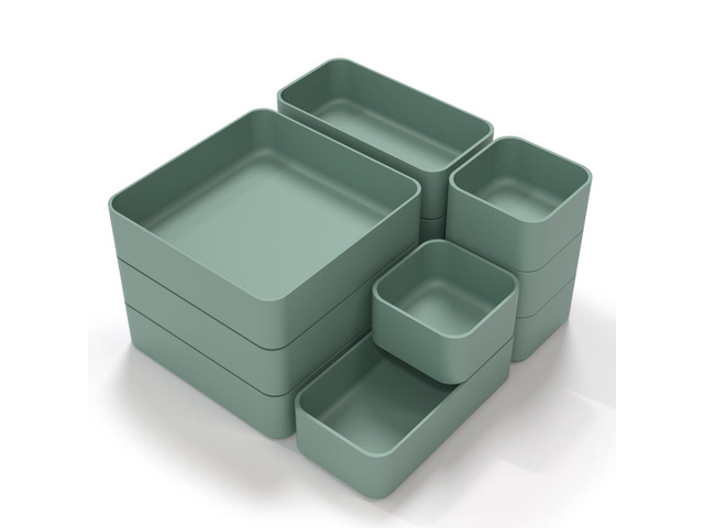 11-Piece Stackable Drawer Organizer Set, Multi-size Desk Drawer Organizer Trays Vanity Storage Bins for Storing Makeup, Stationery, Utensils in...