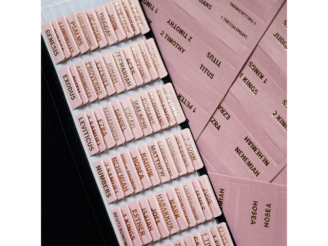 Leather Bible Tabs for Women and Men, Gold Foil Lettering Large Print Stickers, Easy to Read and Apply, 80 Chapters Labels for Easy Navigation(Rose...