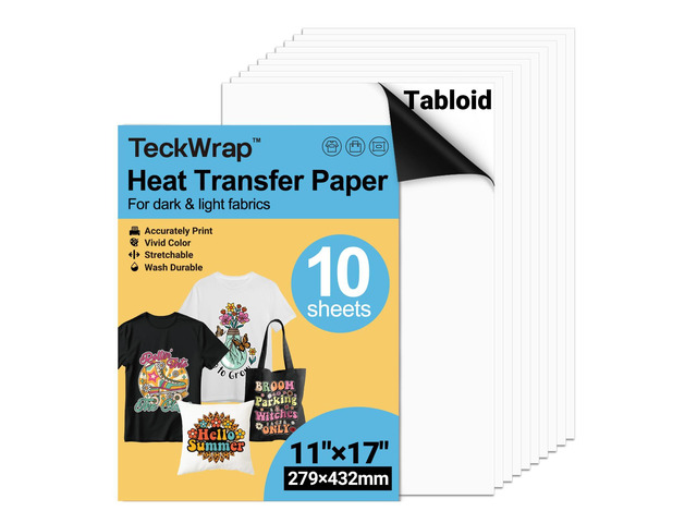 Printable Heat Transfer Paper for T-Shirts 10 Sheets, 11' X 17' Printable Heat Transfer Vinyl for Inkjet Printer, Iron on Transfer Paper for Light...