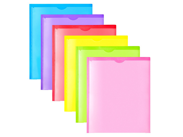 Heavy Duty Plastic Folders with Clear Front Pocket - 6PCS, 3 Pockets Folders with Prongs and Card Slot, for Letter Size Sheets, Bright Colors