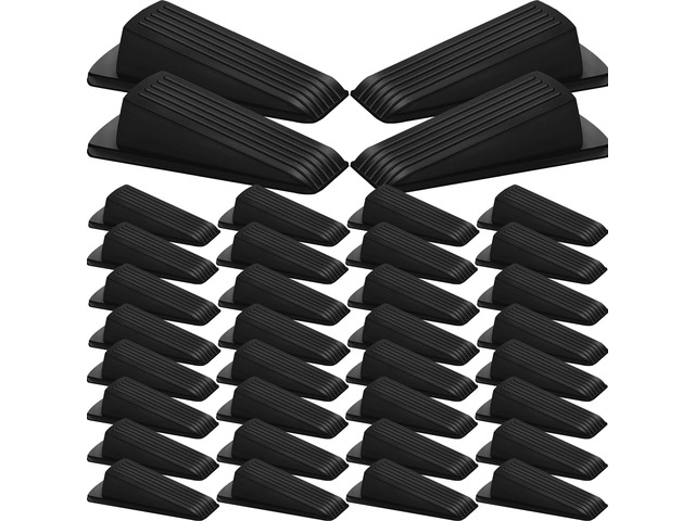 36 Pack Door Stoppers for Bottom of Door Rubber Door Stop Wedge Sturdy Stackable Door Stops for Floor Wall Carpet Heavy Duty Door, Black