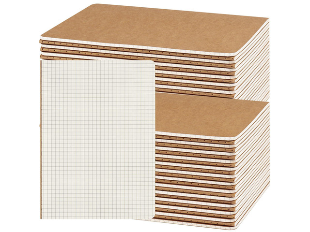 50 Pack A5 Kraft Notebooks Bulk, 8.15x5.5 Inches Graph Paper Journaling Notebooks, Notebooks for Work, Composition Notebooks for School, Journal...