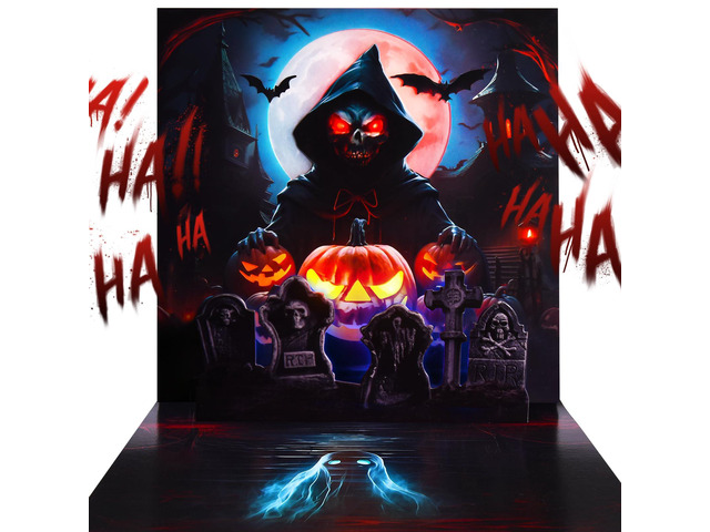 Halloween Cards, Pop Up Lights Up Halloween Cards with Horror Sound 3D Spooky Scene with Glowing Skull, Pumpkin, Tombstone, Moon, Happy Halloween...