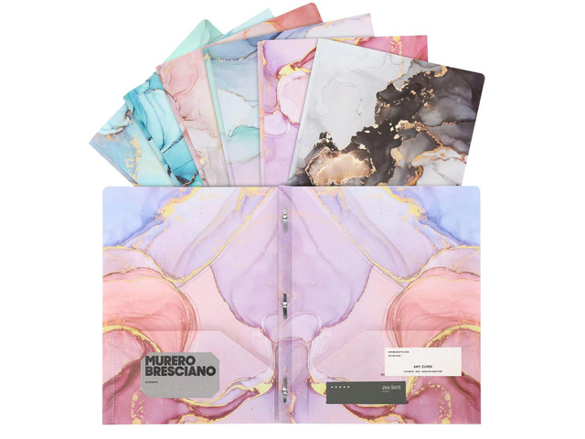 Folders with 2 Pockets and 3 Prongs,6 Pcs Cute Marble Style Folder Heavy Duty Plastic Pocket Folders for Documents,Tear-Resistant Aesthetic File...