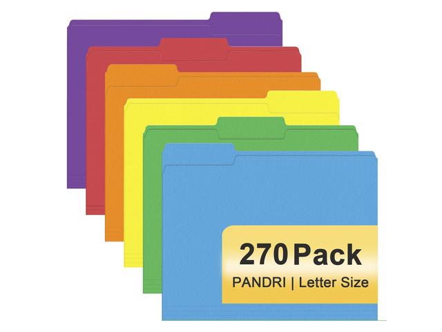 Colored File Folders, 270 Pack 1/3 Cut Tab File Folder, 6 Colors Colored Manila Folder With Tabs for Filing and Organization, Letter Size, 1/3 Cut...