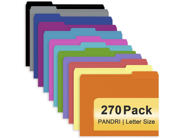 Colored File Folders, 270 Pack 1/3 Cut Tab File Folder, 12 Colors Colored Manila Folder With Tabs for Filing and Organization, Letter Size, 1/3 Cut...
