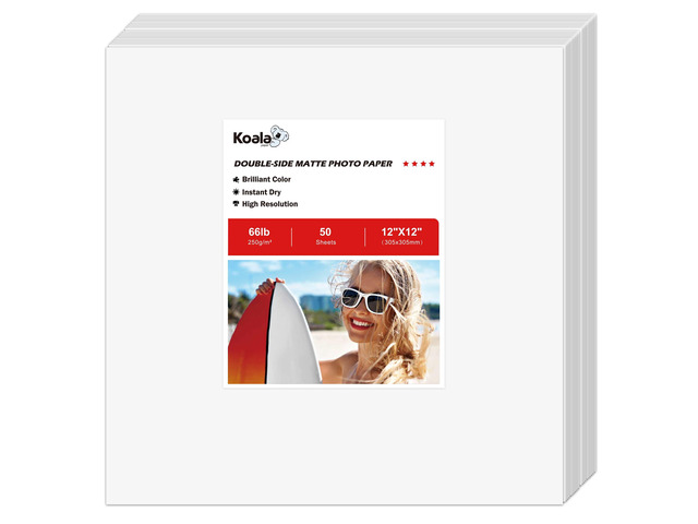 Double Sided Thick Matte Photo Paper 12x12 Inch 66LB 50 Sheets 250gsm Heavyweight Cardstock Paper Compatible with Inkjet Printer and Dye Ink