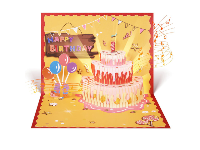 Pop Up Birthday Cards for Women with Music & LED Lights 3D Interactive Birthday Greeting Card with Strawberry Cake Unique Birthday Gifts for...