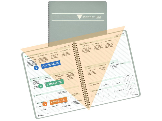 Spiral Bound July 2026 June 2027 / Academic Year 8 1/2' x 11' Large 3-Tier Funnel Down 12 Month/Weekly Organizer, Greenish Grey Cover/Soft Green Ink