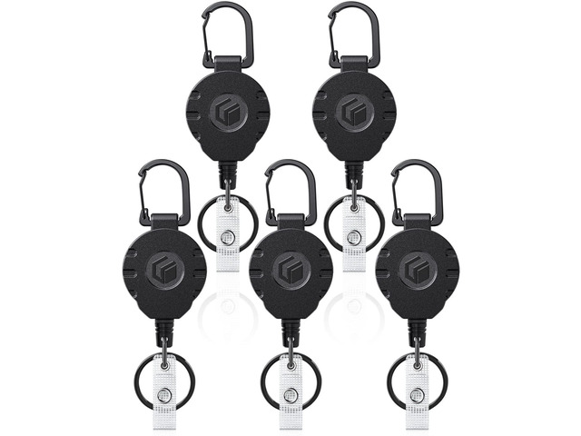 5 Pack Retractable Keychain Heavy Duty Carabiner Badge Holder Tactical ID Badge Reel for up to 8 oz with Stainless Steel 31.5 Inch Steel Wire Rope...