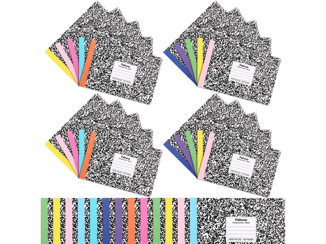 Half Composition Books,Black Multiple Colors,Snowflake 20 Pack Bulk Journals for School Students, Wide Ruled 80 Sheets, 11/32 Inch Spacing,...