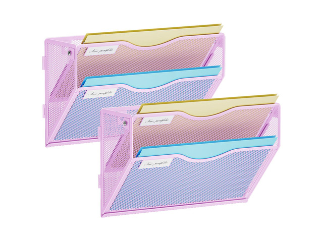 Wall File Holder 2-Tier Hanging Wall File Organizer, Mesh Mail Holder for Papers, Wall Mount File Clipboard & Magazine Organizer Great for Office...