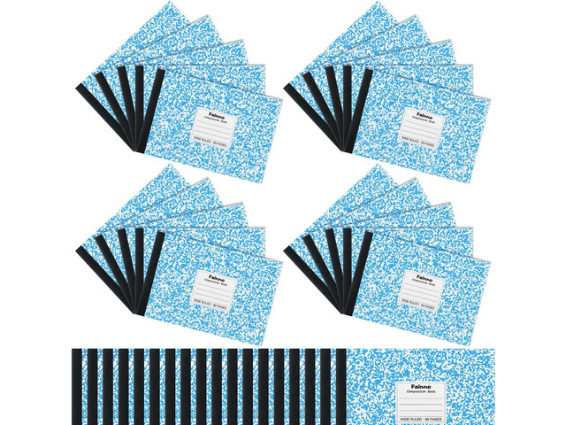 Half Composition Books,Light Blue,Snowflake 20 Pack Bulk Journals for School Students, Wide Ruled 80 Sheets, 11/32 Inch Spacing, 4-7/8x7-1/2 Size,...