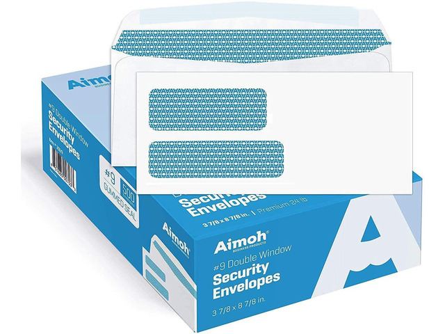 #9 Envelopes Gummed Security Double Window Envelopes 500 Count Double window, Gummed closure, Security tinted, 24 LB paper, 3-7/8 x 8-7/8 For...