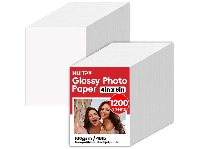 1200 Sheets Glossy Photo Paper, 4in x 6in, 180GSM / 48lb Inkjet Photo Printer Paper, Picture Paper for Photos, Calendars, Brochures, Cards, Menus