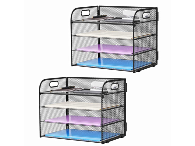 2 Pack 4 Tier Paper Organizer Letter Tray - Mesh Desk File Organizer with Handle, Paper Sorter Organizer for Letter/A4 Office File Folder Holder...