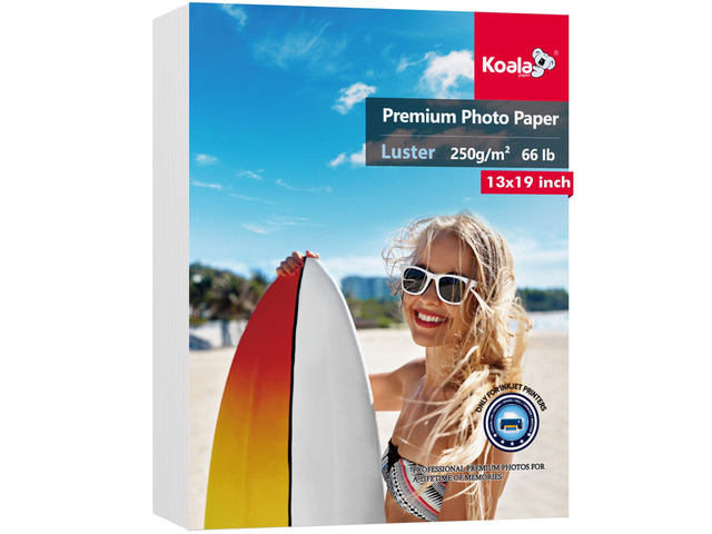 Photo Paper Resin Coated 13x19 Inch Luster Photo Printer Paper 66lb for Inkjet Printer Water-Resistant Soft Gloss 50 Sheets