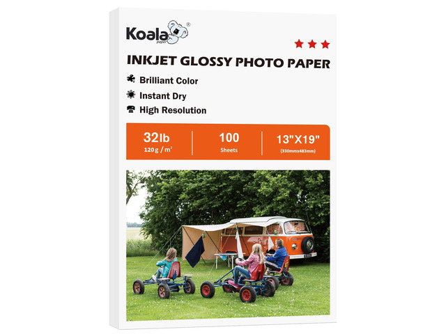Double Sided Thin Glossy Photo Paper 13x19 In 32LB 100 Sheets Compatible with Inkjet Printer and Dye Ink for Magazine and Poster Printing, 120gsm