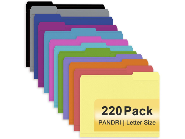 Colored File Folders, 220 Pack 1/3 Cut Tab File Folder, 12 Colors Colored Manila Folder With Tabs for Filing and Organization, Letter Size, 1/3 Cut...