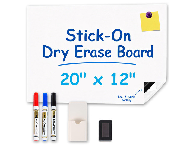 Self-Adhesive Dry Erase Whiteboard Sticker 20' x 12' Magnet-Receptive Surface, Peel and Stick White Board Sheet, Stick-On Wall Board for Office,...