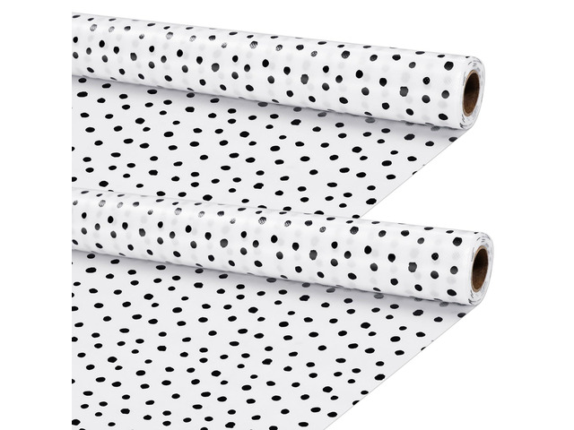 2 Rolls Black White Dots Fabric Paper Bulletin Board Roll Non Woven Waterproof Fade Resistant, Extra Large for Display Boards, Back to School...