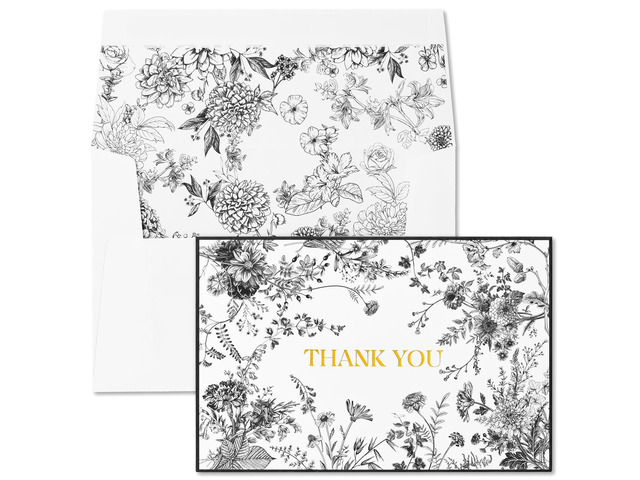 Black Floral Thank You Cards with Envelopes and Stickers, 50 Pack Wedding Thank You Notes Bulk for Bridal Shower Baby Shower Business Graduation,...