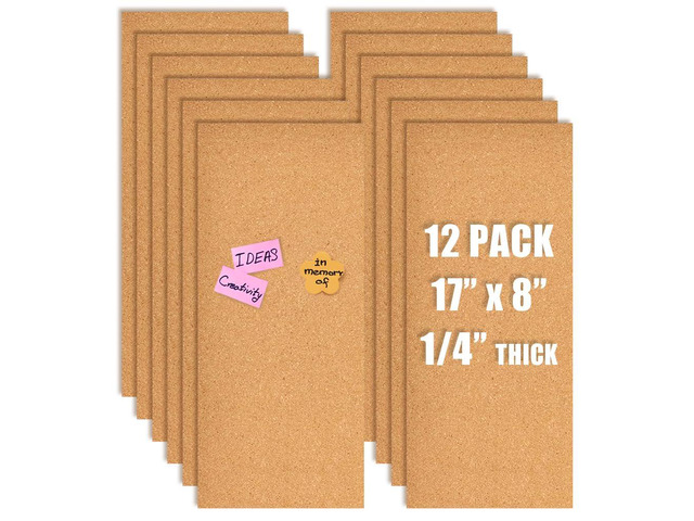 17x8 Cork Board Tiles Bulletin Board, 1/4' Thick Self-Adhesive Cork Boards for Walls, Cork Tiles Vision Board for Home, Office, School, Bulletin...