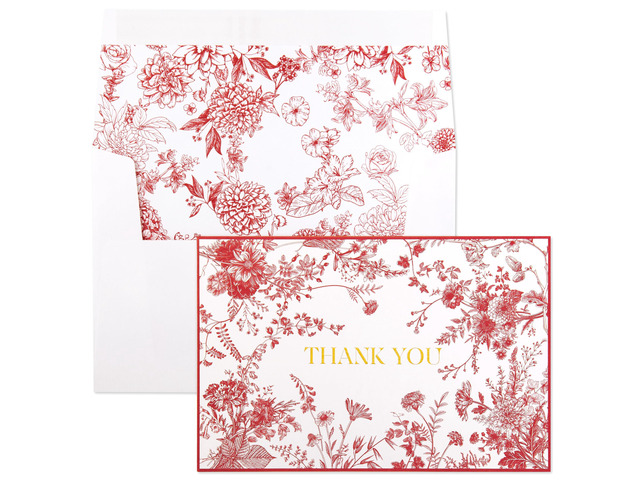 Red Floral Thank You Cards Gold Foil Greeting Notes Bulk with Envelopes (50 Pack) for Birthday, Baby Shower, Bridal Shower, Wedding, Graduation