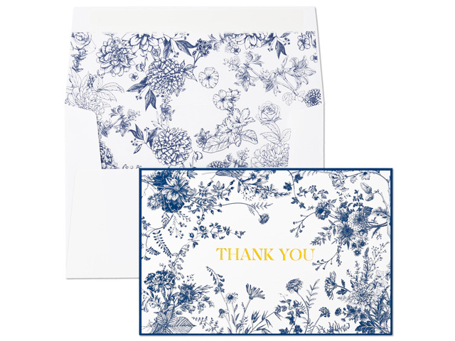 Navy Blue Floral Thank You Cards with Envelopes, 50 Pack Gold Foil Wildflower Greeting Notes Bulk for Birthday, Baby Shower, Bridal Shower,...