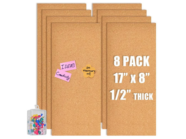 17x8 Cork Board Tiles Bulletin Board, 1/2' Thick Self-Adhesive Cork Boards for Walls, Cork Tiles Vision Board for Home, Office, School, Bulletin...