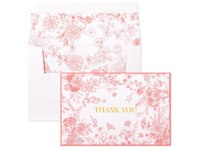 Pink Floral Thank you cards Gold Foil Greeting Notes Bulk with Envelopes(50 Pack) for Birthday, Baby Shower, Bridal Shower, Wedding, Graduation