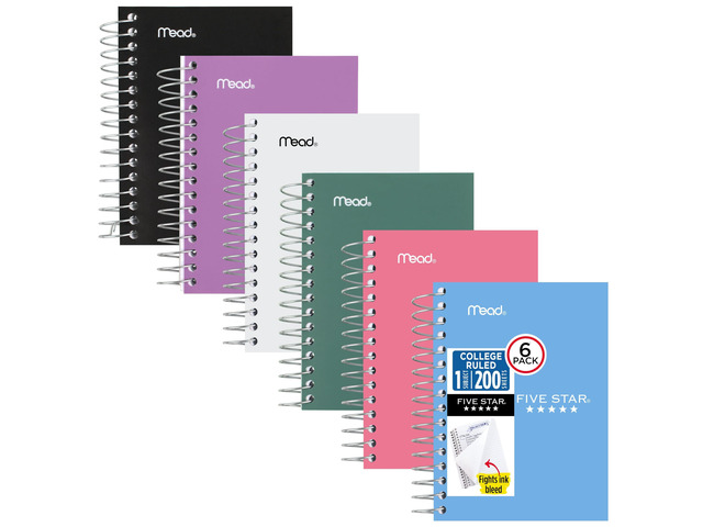 Spiral Notebook, 6 Pack, College Ruled Paper, Fat Lil' Pocket Notebooks, 3-1/2' x 5-1/2', 200 Sheets, Assorted Colors (38027)