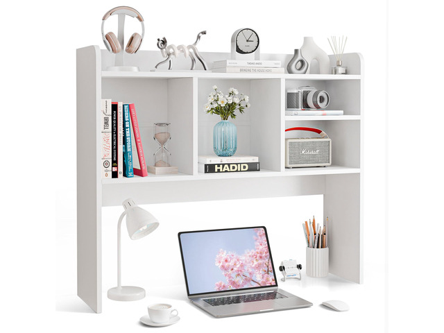 Desktop Bookshelf, Countertop Storage Hutch with 4 Shelves for Computer Desk, 2-Tier Display Rack, Multipurpose Wood Desk Hutch Storage Organizer...