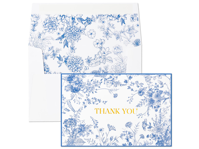 50 Pack Blue Floral Thank You Cards Gold Foil Greeting Notes Bulk with Envelopes & Stickers for Birthday, Baby Shower, Bridal Shower, Wedding,...