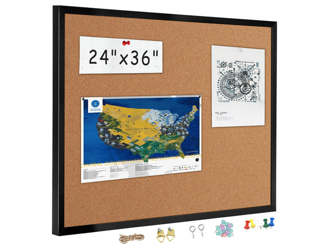 24x36 Large Cork Board for Walls with Black Solid Wood Frame, Premium Double Sided Bulletin Board for Office & Home, Decorative Hanging Pin Notice...