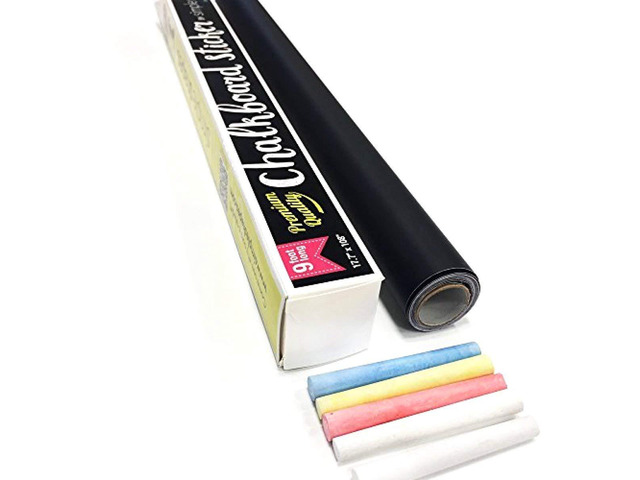 Extra Large Chalkboard Peel and Stick Paper 9 Feet roll (108 inches) + (5) Color Chalk Included - by