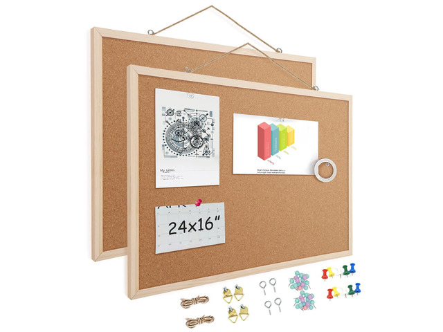 16x24 Cork Boards for Walls with Solid Wood Frame, Double Sided Small Cork Bulletin Board for Office & Home, Decorative Hanging Pin Notice Board, 2...